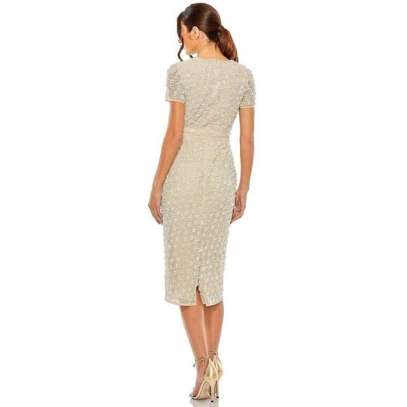 Mac Duggal Women's Nude Pearl Beaded Sheath Evening Dress Size 4 NWT - Picture 4 of 12